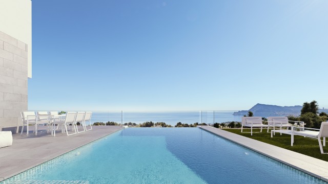 Sleutelklaar Azure Altea Home exclusieve luxe villa in Altea, model Senza MET ZWEMBAD EN UITZICHT OP ZEE in Sierra de Altea, Costa Blanca Noord-Spanje te koop