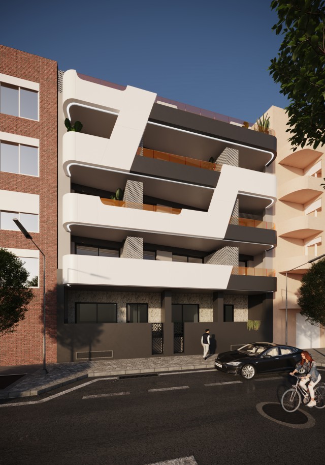 Nieuwbouw luxe appartementencomplex in Torrevieja, zonneterras met gemeenschappelijk zwembad, op slechts 250  meter van het strand, Alicante, Costa Blanca Zuid, Spanje.
