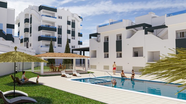 Nieuw MAISONETTE BUNGALOWS topfloor dicht bij het strand sommigen met panoramisch uitzicht, zeer goede locatie, Los Altos, Punta Prima, Orihuela Costa, Costa Blanca Zuid, Spanje te koop