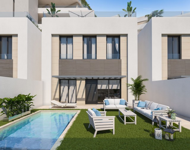 Nieuwbouw villa's met zwembad en privéterras, op slechts 500 meter van het strand, gelegen in Águilas, Murcia, Costa Calida te koop.