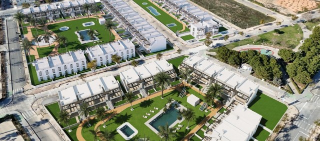 Nieuwbouw bungalow in Pilar de la Horadada, begane grond met privétuin, 2,4 km van het strand, Zuid-Costa Blanca, Alicante, Spanje.