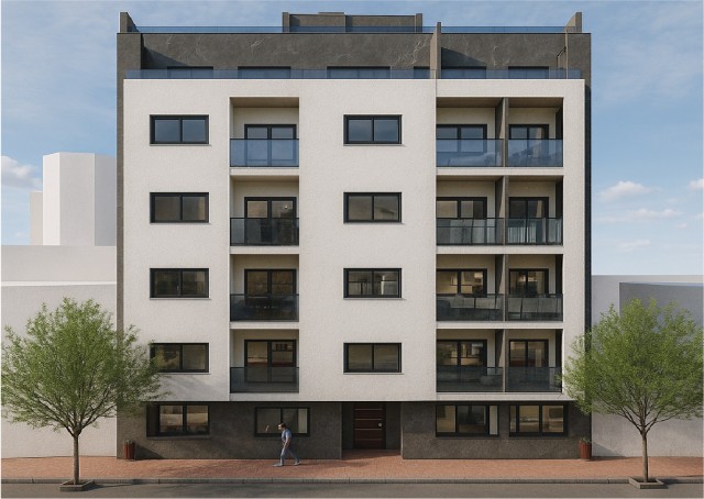 Nieuwbouwproject in het centrum van Torrevieja met een gemeenschappelijk zwembad op het dakterras, op slechts 400 meter van het strand Alicante, Costa Blanca Zuid.