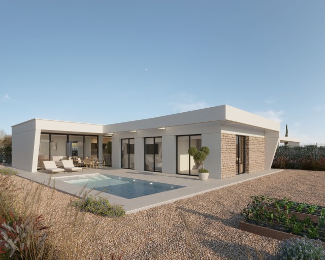 Villas Colia – De nieuwe maatstaf voor luxe, deze nieuwe residentie in Hacienda del Álamo Golf Resort ligt aan de eerste lijn met uitzicht op de golfbaan, Costa Cálida, Murcia, Spanje.