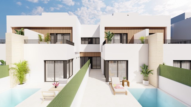 *****Moderne geschakelde villa's met privézwembad en zonneterras op slechts 1 km van de zee in Santiago de la Ribera, Costa Cálida, Murcia, Spanje.