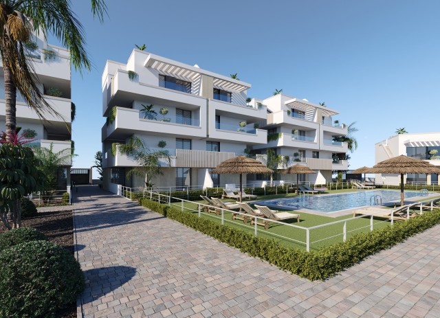 Santa Rosalia Lake and Life Resort: exclusieve penthouses met zeer groot solarium, uitzicht op het meer in Torre Pacheco, Costa Cálida, Murcia, Spanje.